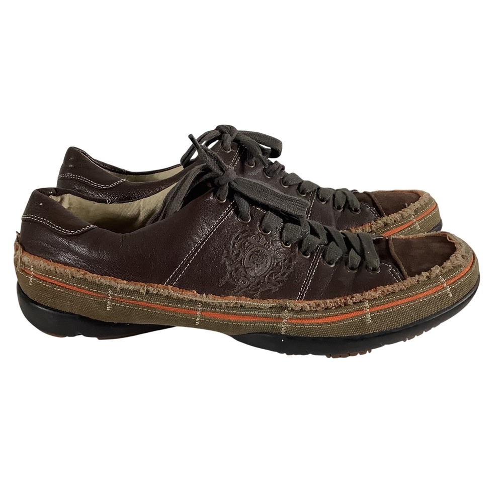 Kenneth Cole Reaction Mens Brown Leather Canvas Distressed Sneakers Size 14 - Picture 2 of 9